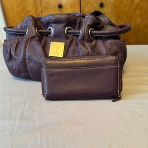 Tignanello Dark Purple Leather Shoulder Bag and Wallet